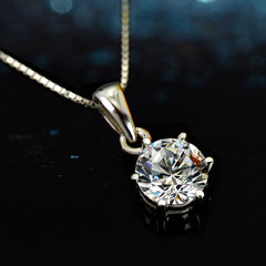 Six Prongs AAA Round Zircon Pendant Silver Necklace for Women