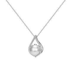 Zircon Water Drop with Pearl Pendant Silver Necklace for Women