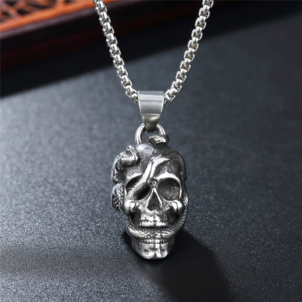 Halloween Snake Skull Titanium Steel Pendant for Men