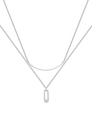 Stylish Zircon Oval Shape Double Layers Silver Necklace for Women