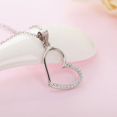 (Pendant Only) Half Zircon Hollow Heart Silver Pendant for Women