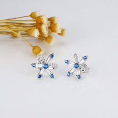 Snowflake Bow with Blue Zircon Silver Studs Earrings for Women