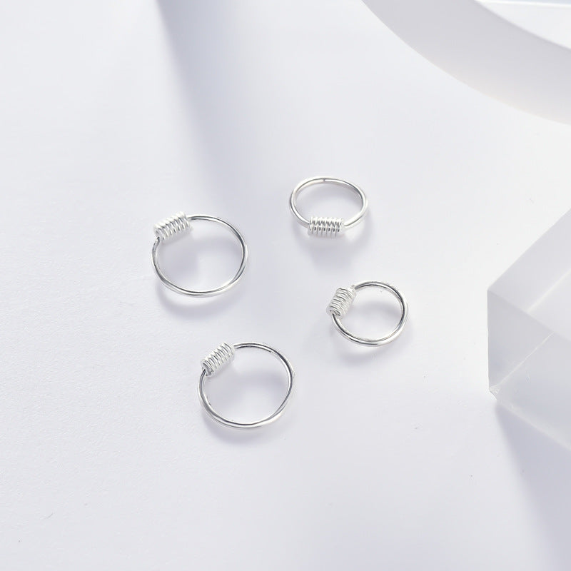 Spring Coil Thread Silver Hoop Earrings for Women
