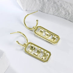 Honeysuckle Pattern with Zircon Hollow Rectangle Silver Drop Earrings for Women