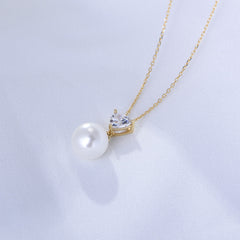 Triangle Zircon with Pearl Pendant Silver Necklace for Women