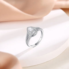 Water Drop Halo Pear Shape Zircon Modern Split Shank Sterling Silver Ring