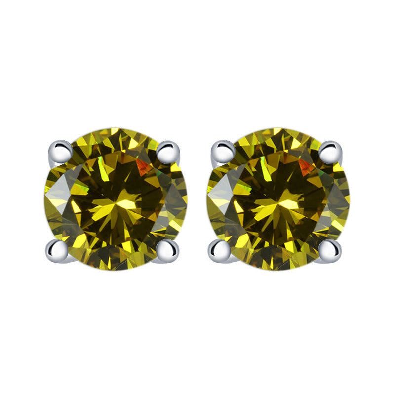 Colourful Round Zircon Silver Studs Earrings for Women