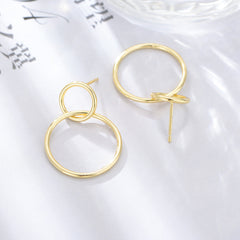 Double Circle Silver Drop Earrings for Women