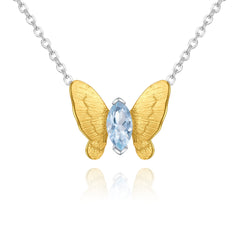 Gold Colour Simple Design Natural Gemstone Butterfly Pendant Silver Necklace for Women