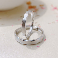 Wave Edge Brushed Opening Sterling Silver Couple Rings