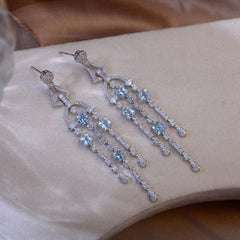 Natural Sky Blue Topaz Tassels Drop Earrings