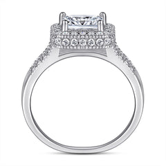 Princess Cut Zircon Soleste Halo with Modern Split Shank Silver Ring