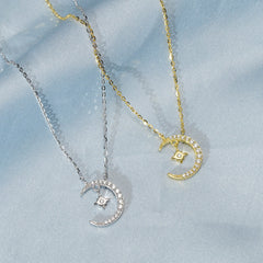 (Two Colours) White Zircon Moon Star Pendants Collarbone Necklace for Women