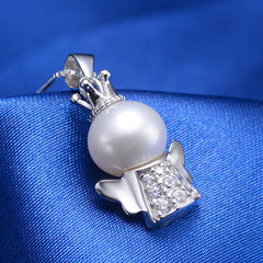 (Pendant Only) Zircon Angel with Pearl Silver Pendant for Women