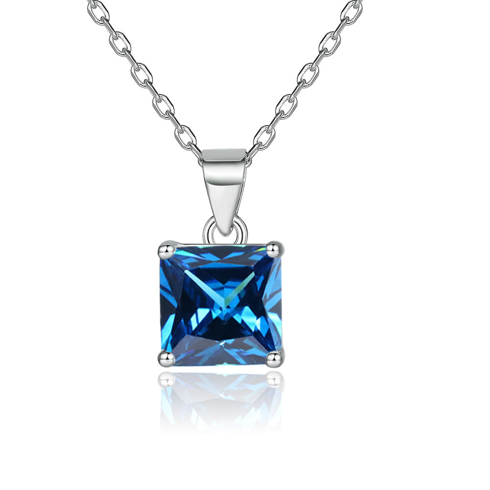 Princess Cut zircon pendant silver necklace for women