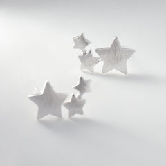 Brushed Three Stars Silver Stud Earrings for Women