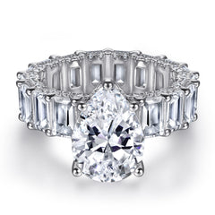 Pear Drop Zircon with Full Emerald Cut Zircon Silver Ring