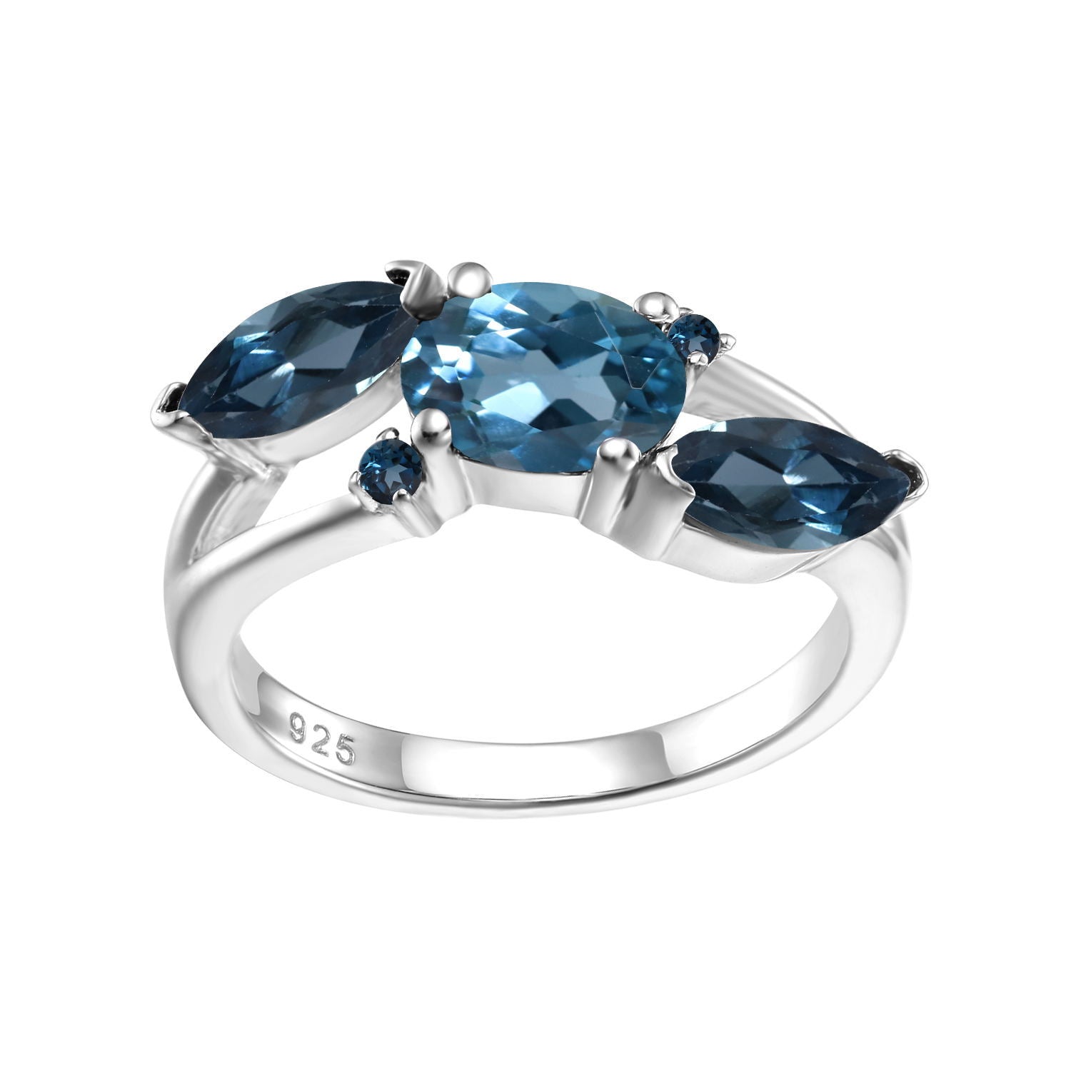 Oval Shape and Marquise Shape Three Natural Gemstones Silver Ring