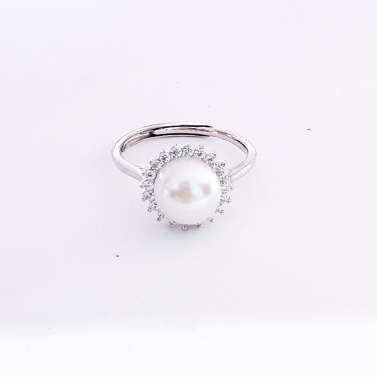 Natural Pearl Sun Soleste Halo Silver Ring for Women