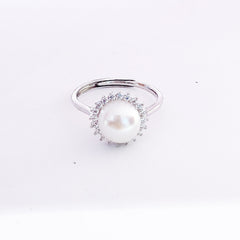 Natural Pearl Sun Soleste Halo Silver Ring for Women