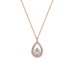 Water Drop with Round Zircon Pendant Silver Necklace for Women