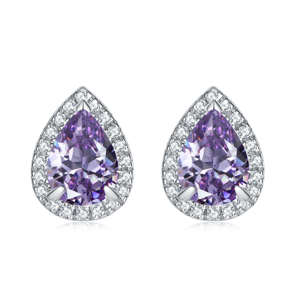 Water Drop Zircon Soleste Halo Silver Studs Earrings for Women