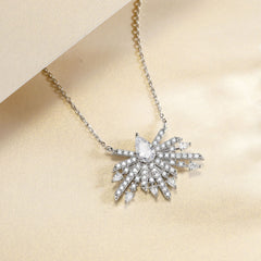 Pear Shape Zircon Firework Pendant Sterling Silver Necklace