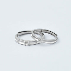 Single Zircon Concave Silver Couple Ring