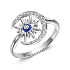 Blue Devil's Eye Star Moon Zircon Opening Sterling Silver Ring