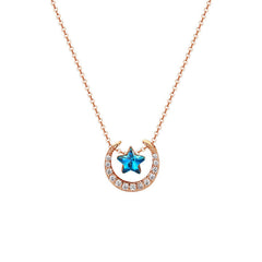 Blue Zircon Star with Moon Silver Necklace for Women