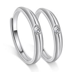 Heart-shape with Round Zircon Silver Couple Ring for Women