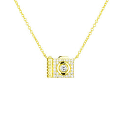 Zircon Camera Pendant Silver Necklace for Women