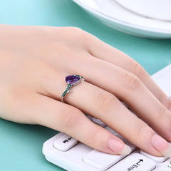 Thorn Bud Design Pear Shape Natural Gemstone Opening Silver Ring