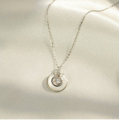 Mother of Pearl Circle Ring Zircon Silver Necklace