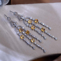 Natural Yellow Crystal Tassels Drop Earrings