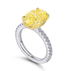 (4.5CT) Ice Cut Oval Yellow Zircon Cathedral Silver Ring for Women