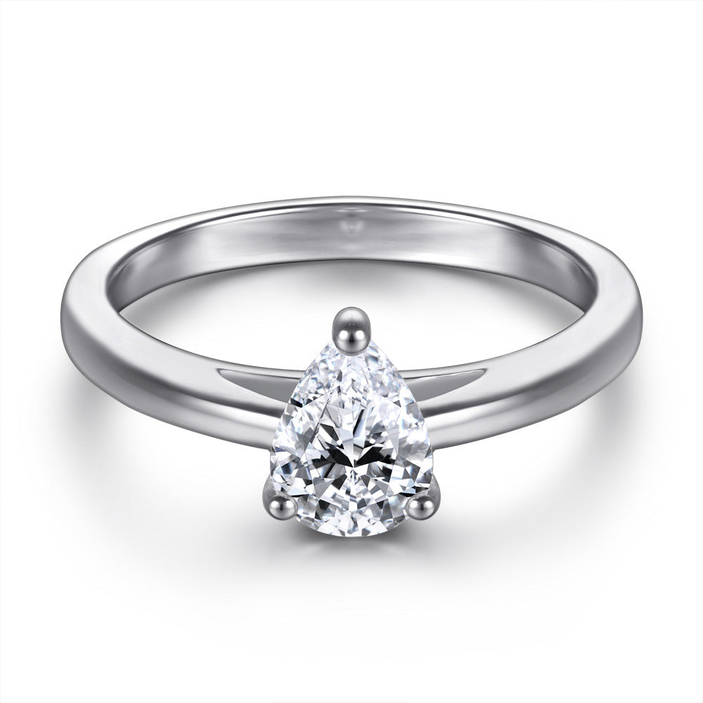 Pear Drop Zircon Solitaire Silver Ring