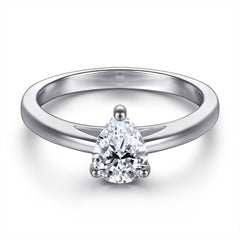Pear Drop Zircon Solitaire Silver Ring