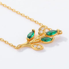 Green Zircon Olive Branch Leaf Sterling Silver Necklace