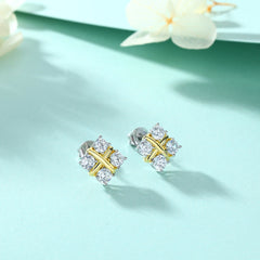 X Type with Round Zircon Square Silver Studs Earrings for Women