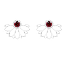 Semicircle Hollow Petals Round Cut Natural Gemstone Silver Stud Earrings
