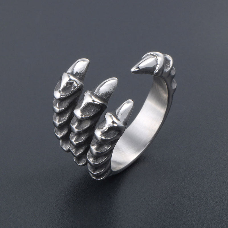 Vintage Dragon Claw Titanium Steel Men's Open Ring Size 6-13