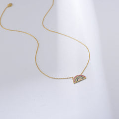 Semicircle Rainbow Zircon Pendant Sterling Silver Necklace for Women