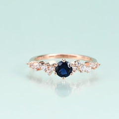 Luxury S925 Sterling Silver Blue Gem Rose Gold Colour Ring