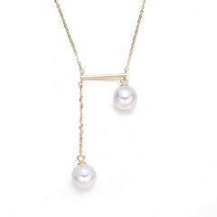 Gold Colour Double Pearls Dissymmetric Pendants Collarbone Necklace for Women