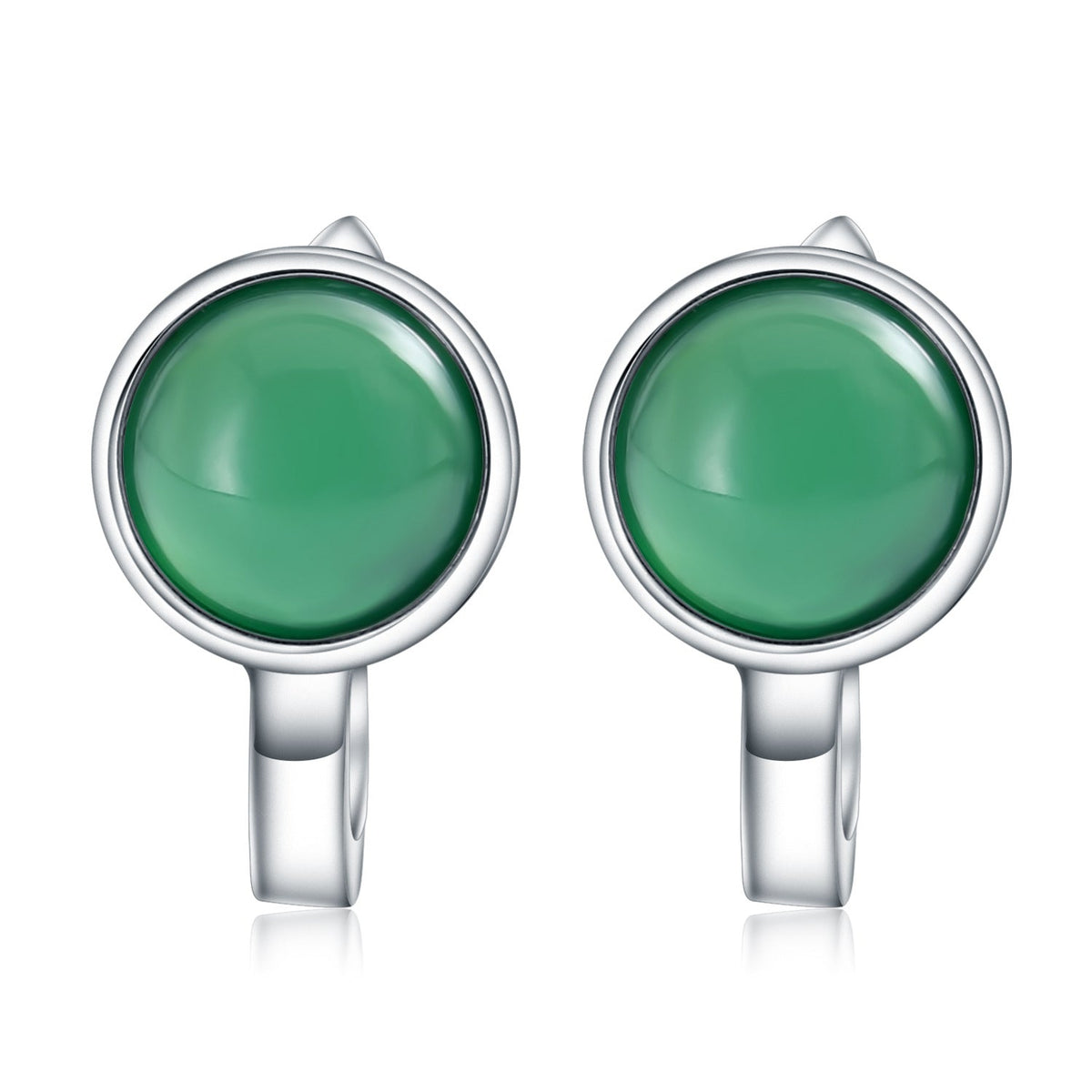 European Natural Green Agate Solitaire Round Cut Sterling Silver Studs Earrings for Women