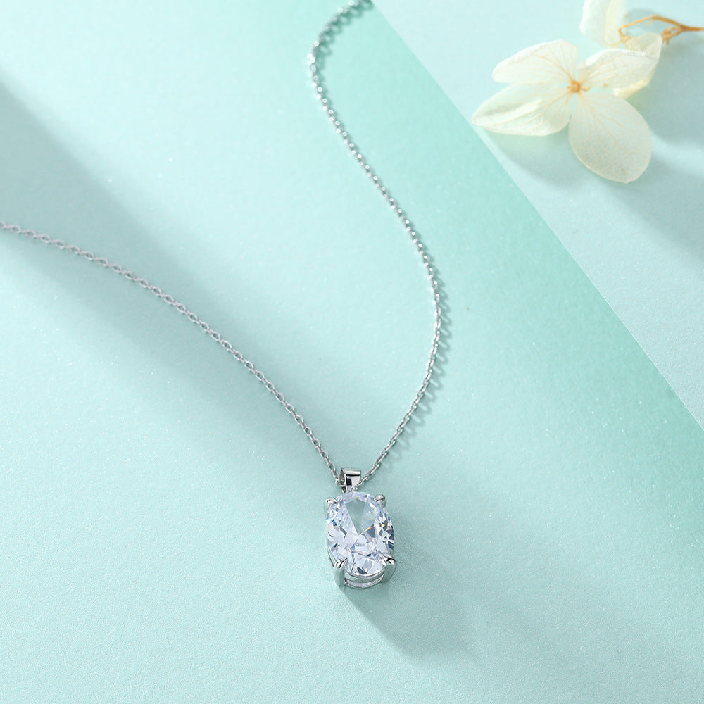 Oval Zircon Pendant Silver Necklace for women