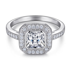 Princess Cut Zircon Soleste Halo with Half Eternity Silver Ring Set
