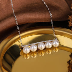 Single Row Pearl Pendant Silver Necklace for Women