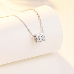 Smiley Face Cube Pendant Silver Necklace for Women